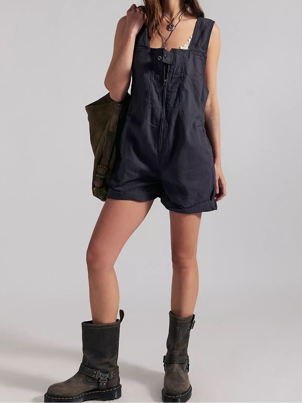 Free People We The Free Jude Shortalls Washed Black Cotton Denim Bohemian-XS